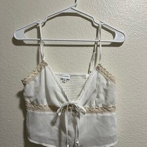 LA Hearts White and Tan Tie-Front Top